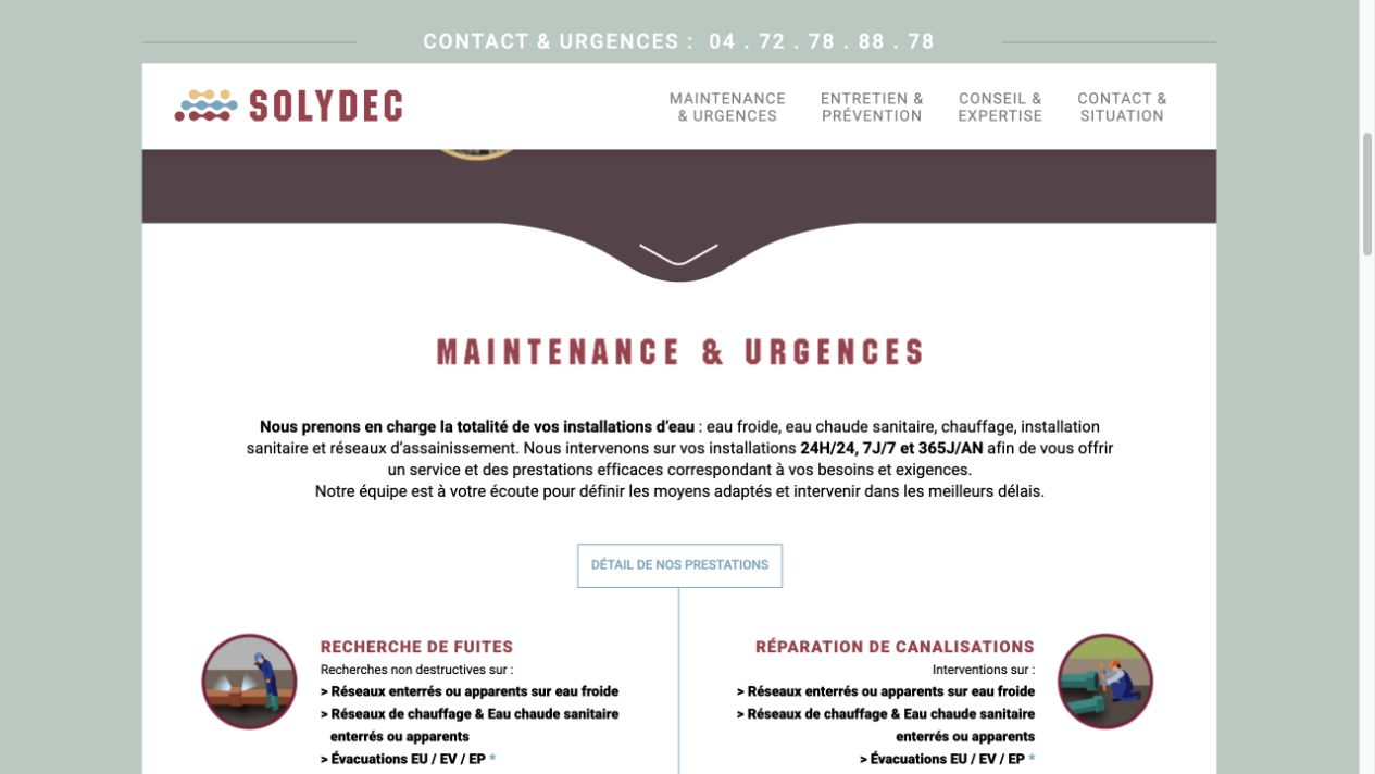 Capture du site de Solydec Maintenance