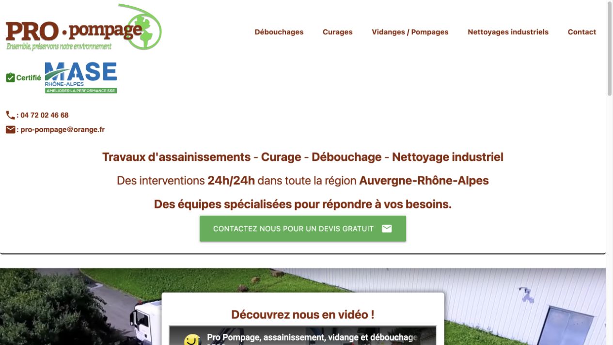 Capture du site de Pro-Pompage