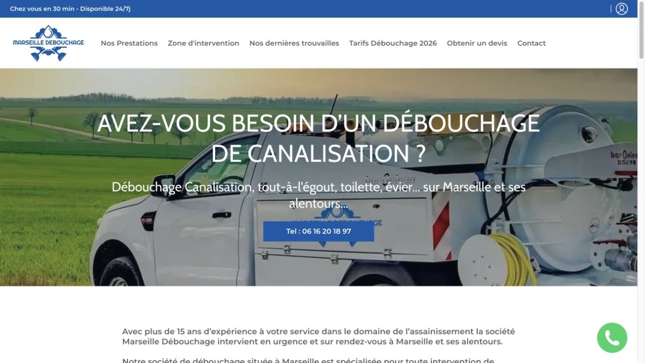 Capture du site de Marseille Débouchage – ETS Barnier