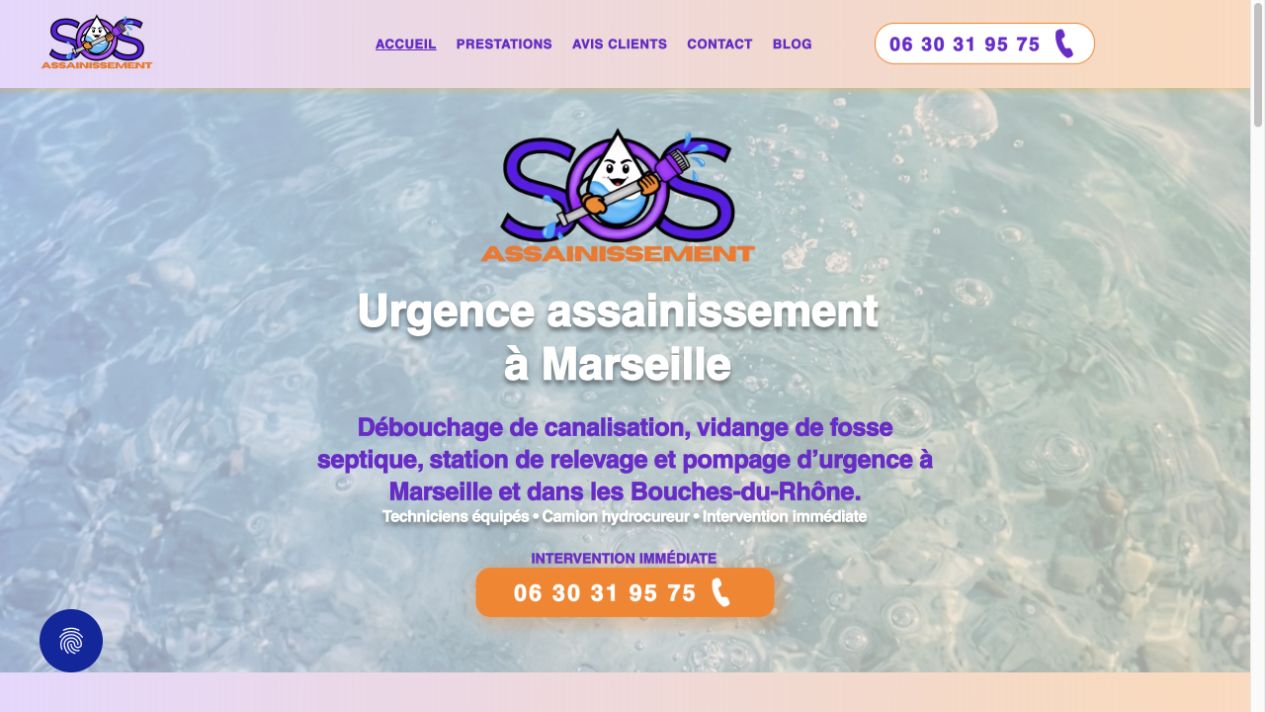 Capture du site de SOS Assainissement PACA
